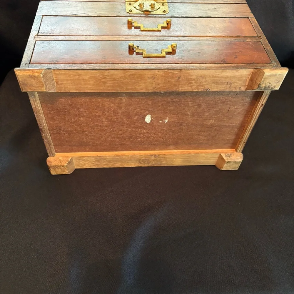 Vintage Wooden Jewelry Box with Brass Accents